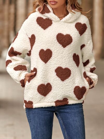 Fuzzy Heart Pocketed Dropped Shoulder Hoodie - Danielle and Jason Baker LLC - Danielle Baker's Boutique