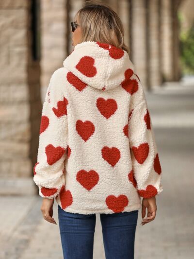 Fuzzy Heart Pocketed Dropped Shoulder Hoodie - Danielle and Jason Baker LLC - Danielle Baker's Boutique