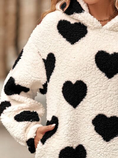 Fuzzy Heart Pocketed Dropped Shoulder Hoodie - Danielle and Jason Baker LLC - Danielle Baker's Boutique