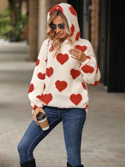 Fuzzy Heart Pocketed Dropped Shoulder Hoodie - Danielle and Jason Baker LLC - Danielle Baker's Boutique