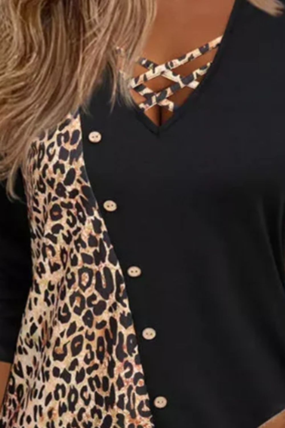 Crisscross Leopard V-Neck Long Sleeve T-Shirt - Danielle and Jason Baker LLC - Danielle Baker's Boutique