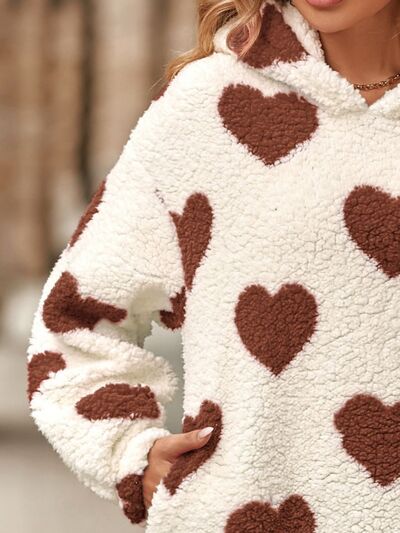 Fuzzy Heart Pocketed Dropped Shoulder Hoodie - Danielle and Jason Baker LLC - Danielle Baker's Boutique