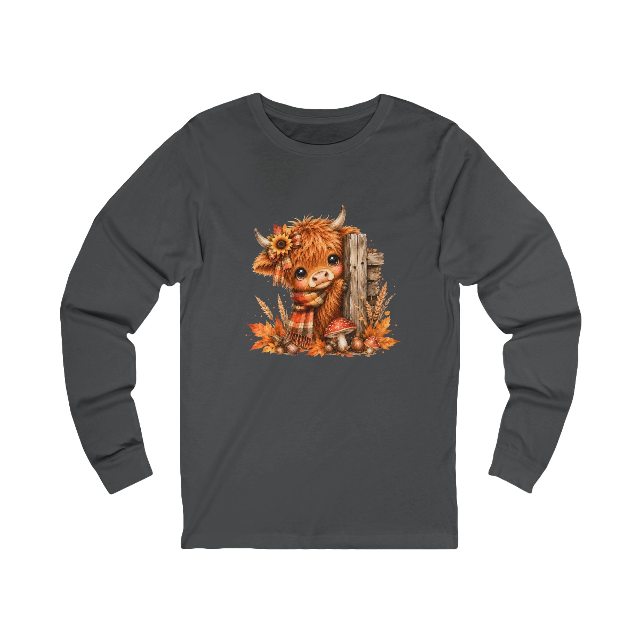 Fall Highland Cow Long Sleeve Shirt | Cute Autumn Cow Graphic Tee | Western Farmhouse Shirt