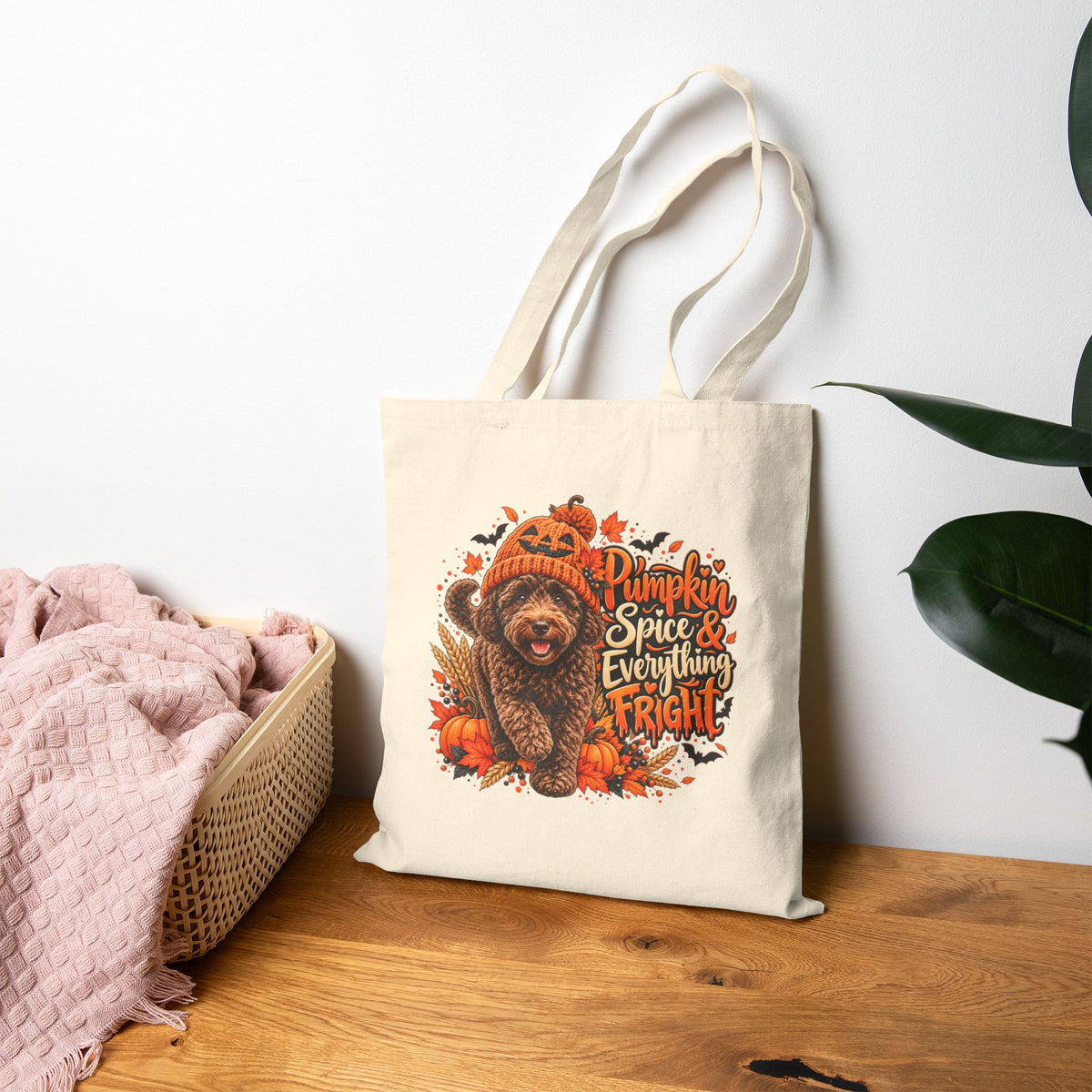 Doodle Halloween Tote Bag, Pumpkin Spice Everything Fright Fall Canvas Shopper Gift