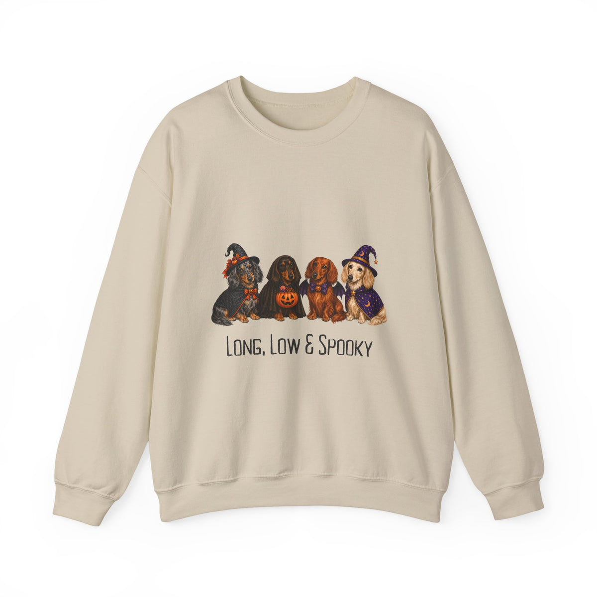 Dachshund Halloween Sweatshirt, Long Low Spooky Wiener Dog Fall Pullover Gift
