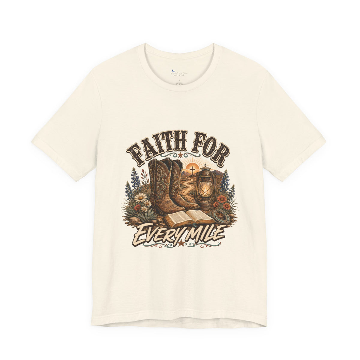 Christian Western Shirt, Faith Every Mile Tee, Cowgirl Bible Boots Lantern Graphic