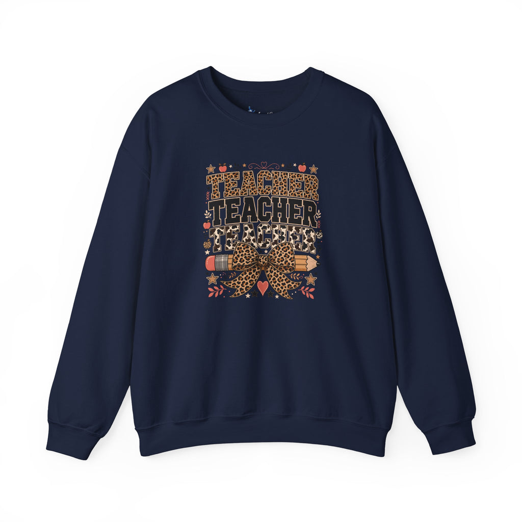 Leopard Bow Crewneck Teacher Teacher Teacher Sweatshirt, Cute Back To School Pullover, Trendy Educator Gift