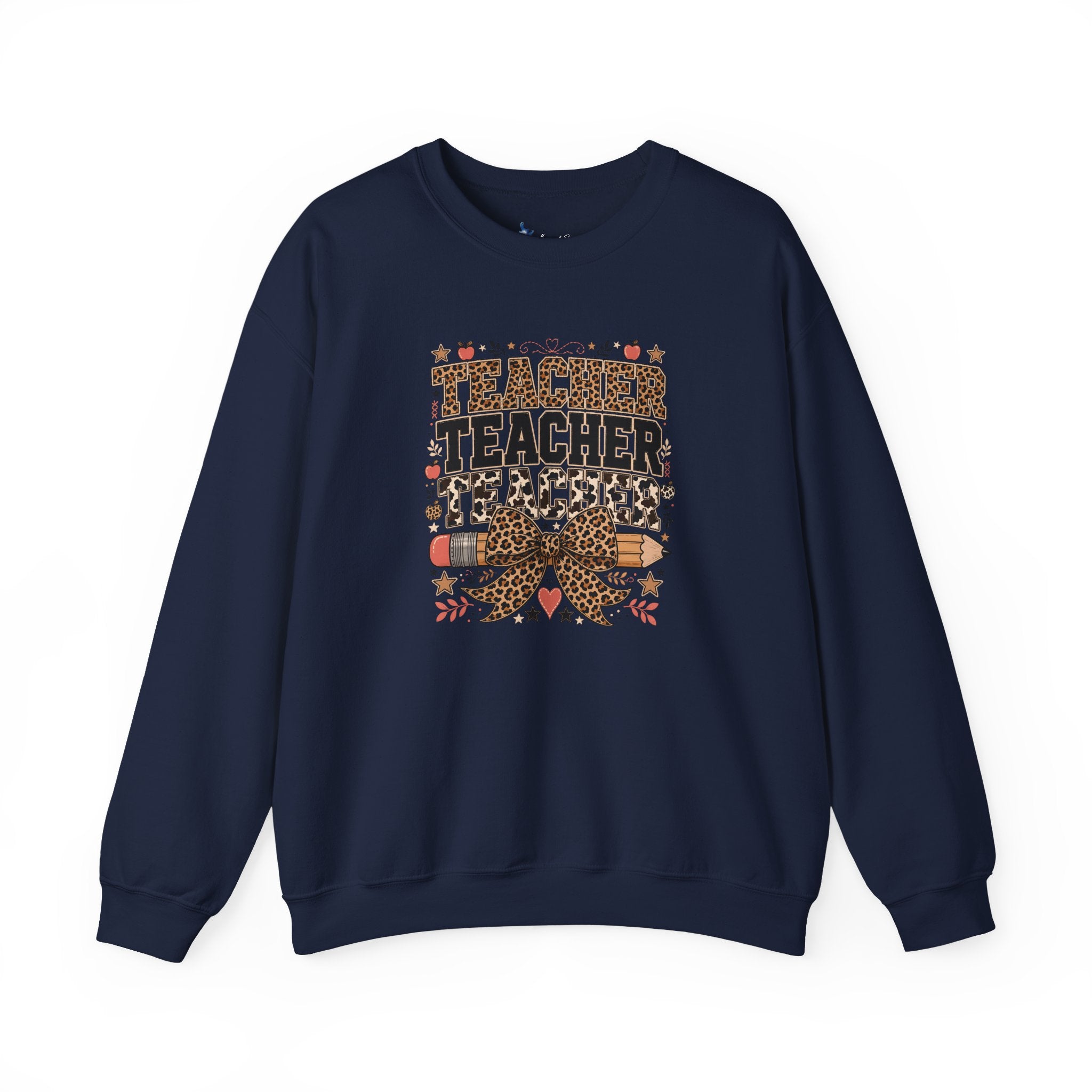 Leopard Bow Crewneck Teacher Teacher Teacher Sweatshirt, Cute Back To School Pullover, Trendy Educator Gift