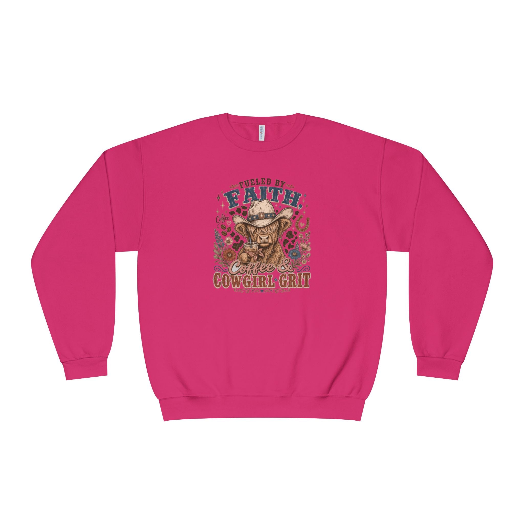 Fueled By Faith Coffee Cowgirl Grit Sweatshirt, Highland Cow Western Christian Farmhouse Crewneck