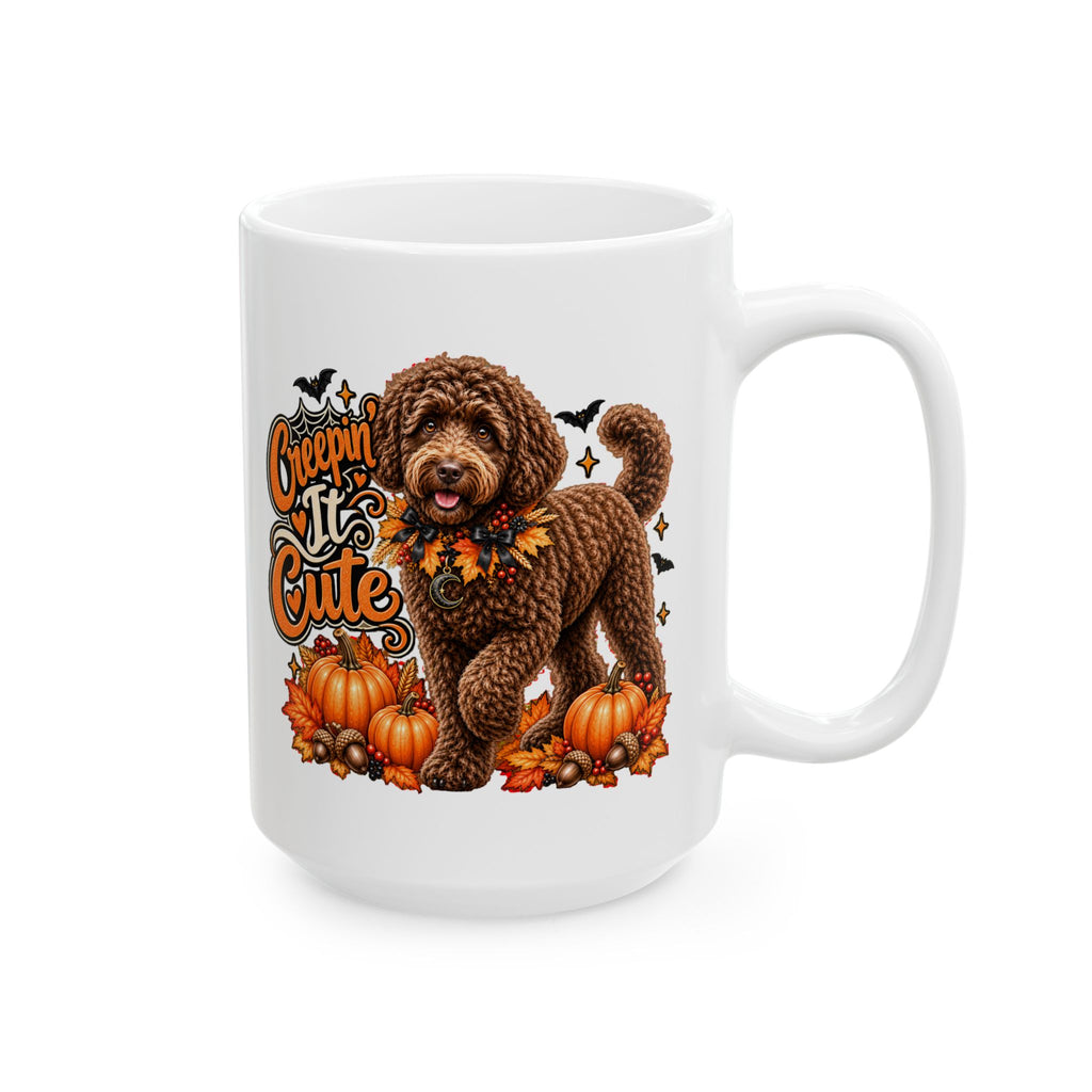 Doodle Halloween Mug, Creepin It Cute Dog Coffee Cup Fall Pet Lover Gift