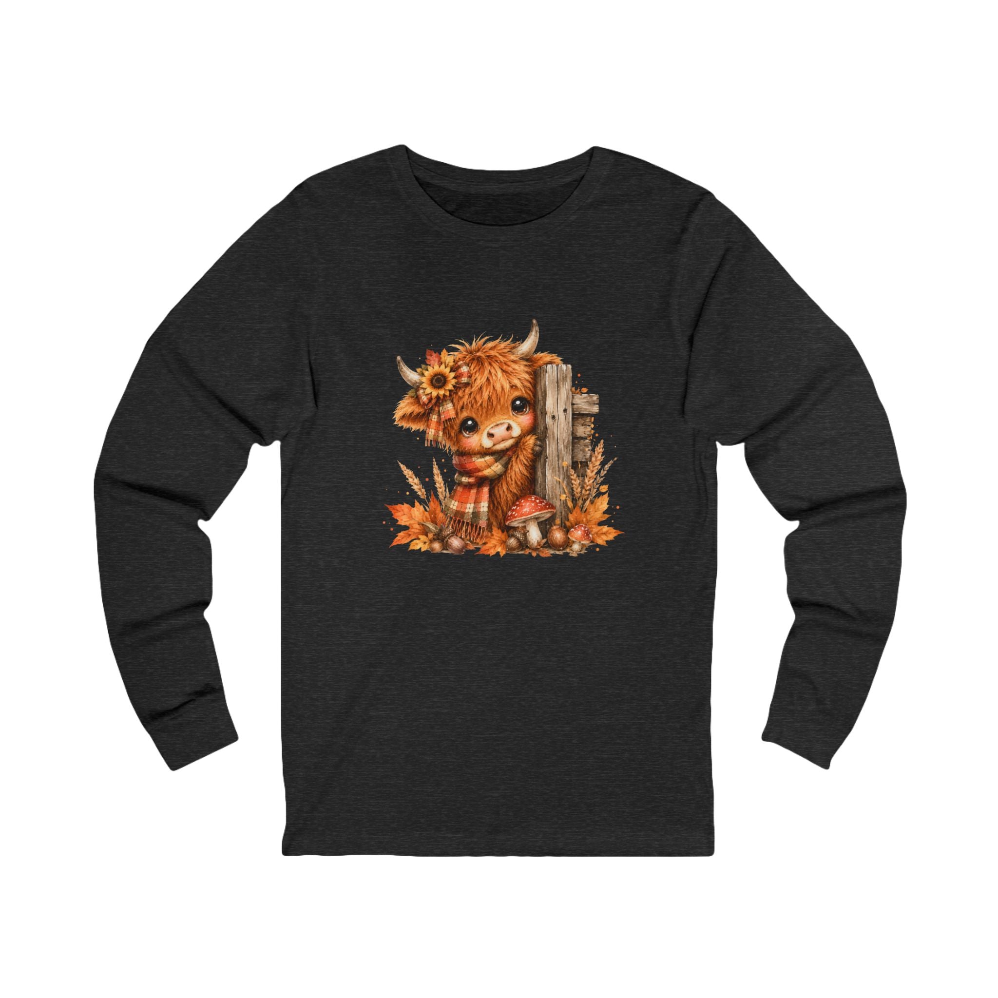 Fall Highland Cow Long Sleeve Shirt | Cute Autumn Cow Graphic Tee | Western Farmhouse Shirt