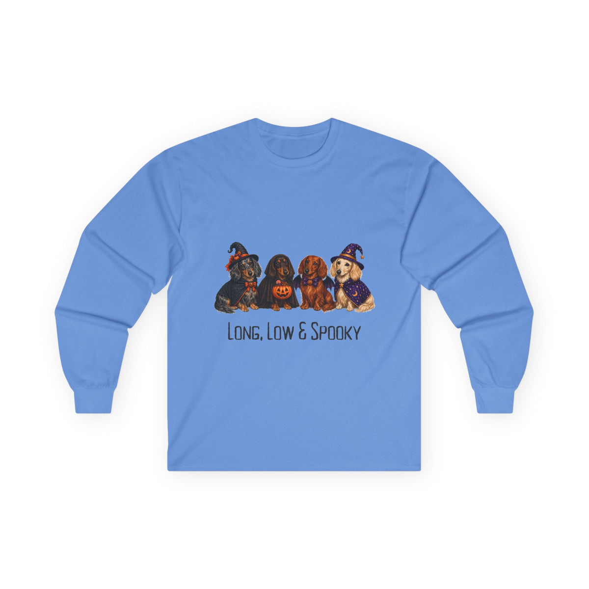 Dachshund Halloween Long Sleeve Shirt, Long Low Spooky Wiener Dog Fall Gift