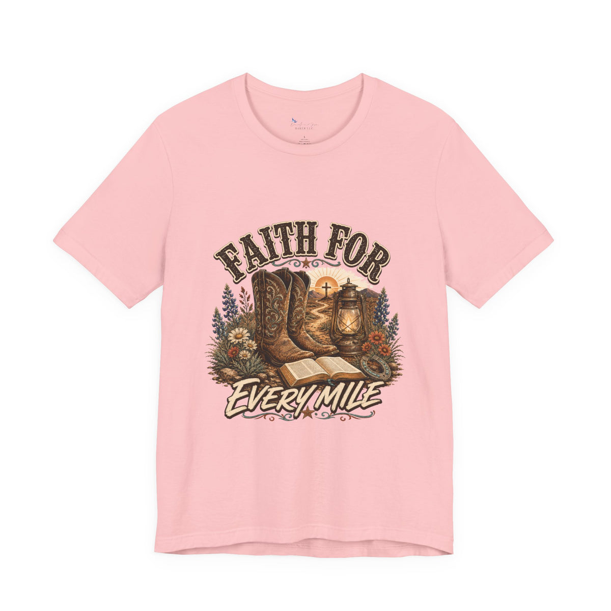 Christian Western Shirt, Faith Every Mile Tee, Cowgirl Bible Boots Lantern Graphic