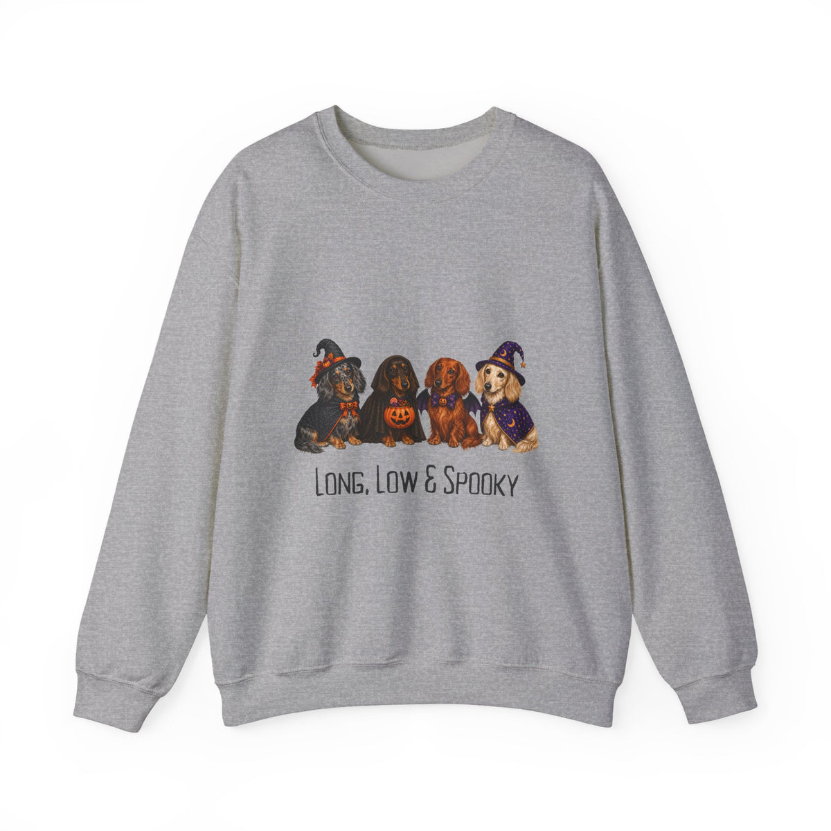 Dachshund Halloween Sweatshirt, Long Low Spooky Wiener Dog Fall Pullover Gift