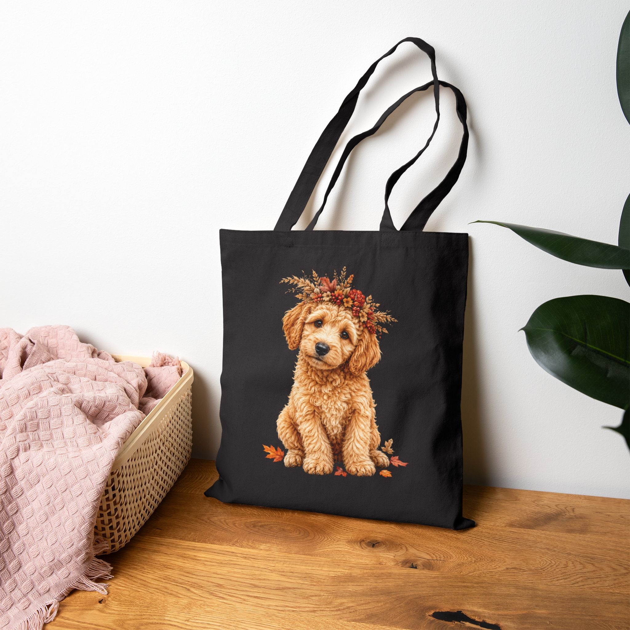 Fall Doodle Tote Bag | Goldendoodle & Labradoodle Autumn Dog Lover Cotton Canvas Tote Bag