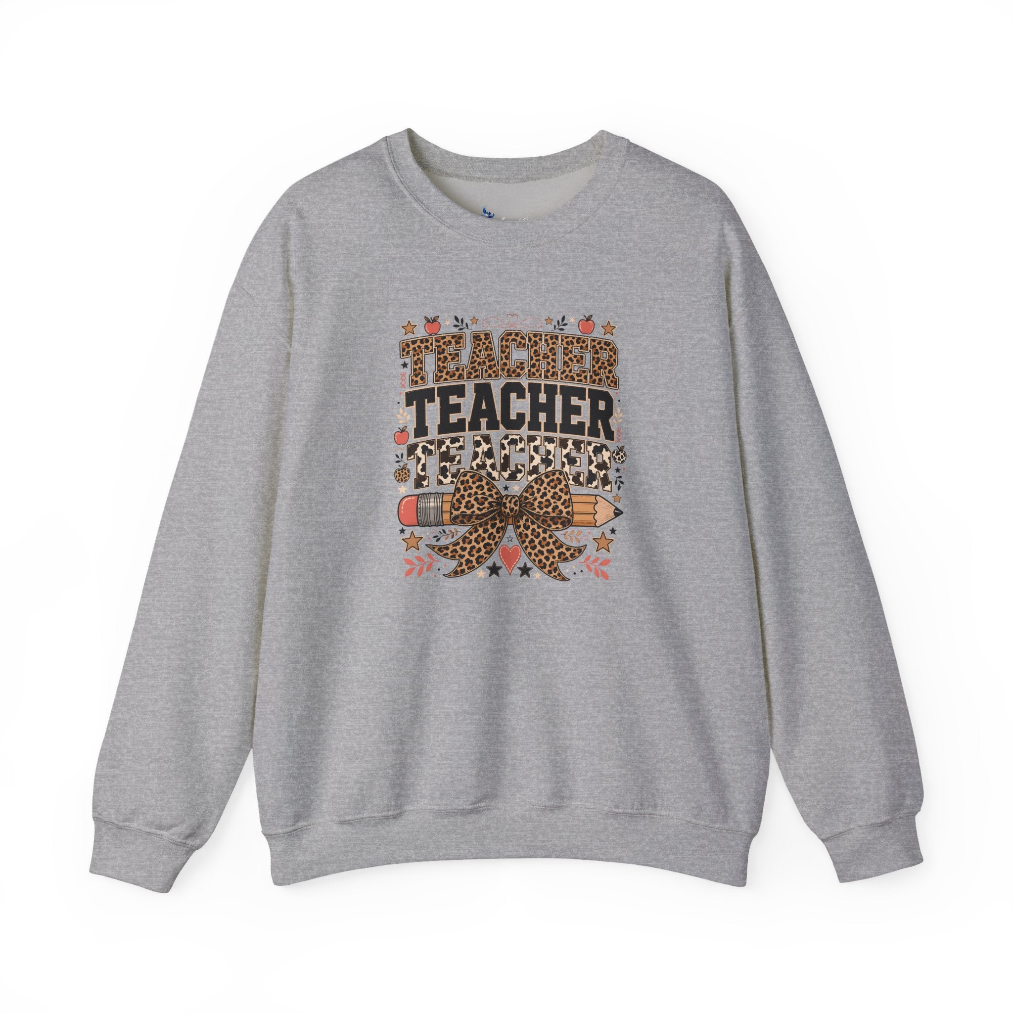 Leopard Bow Crewneck Teacher Teacher Teacher Sweatshirt, Cute Back To School Pullover, Trendy Educator Gift