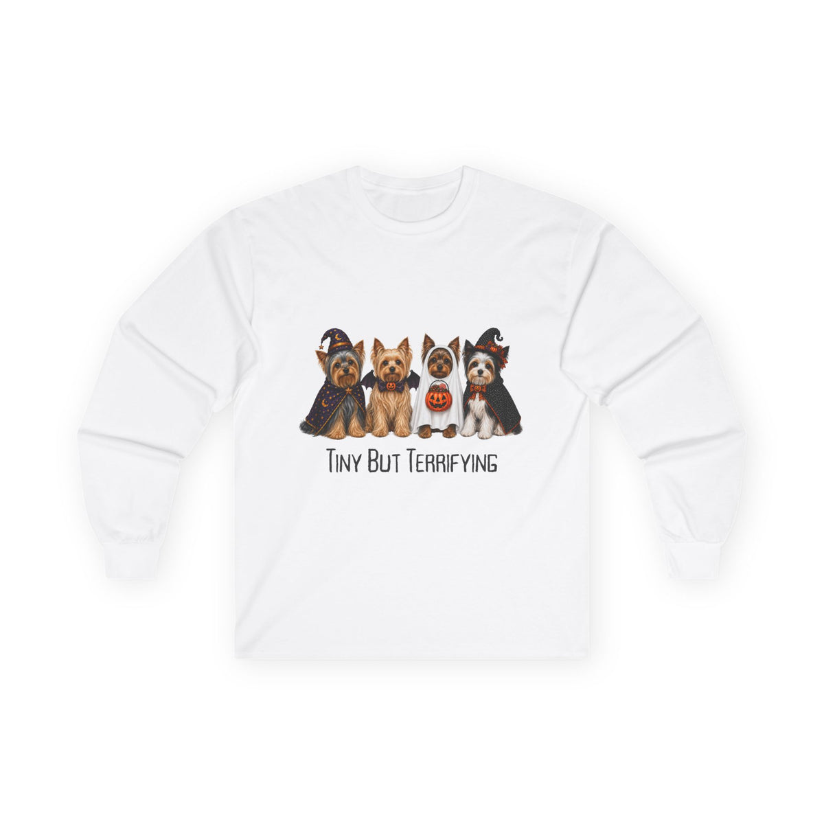 Yorkie Halloween Long Sleeve Shirt, Tiny But Terrifying Terrier Fall Dog Lover Gift