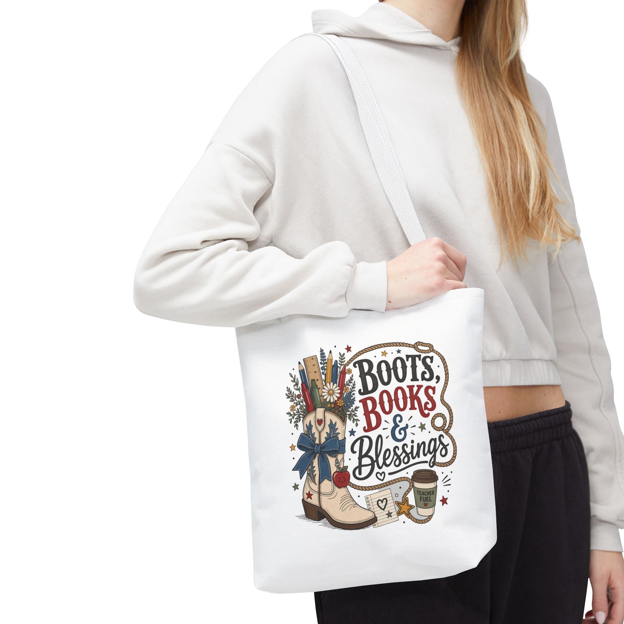 Boots Books and Blessings Western Cowgirl Teacher Canvas Tote Bag | Back to School Teacher Gift