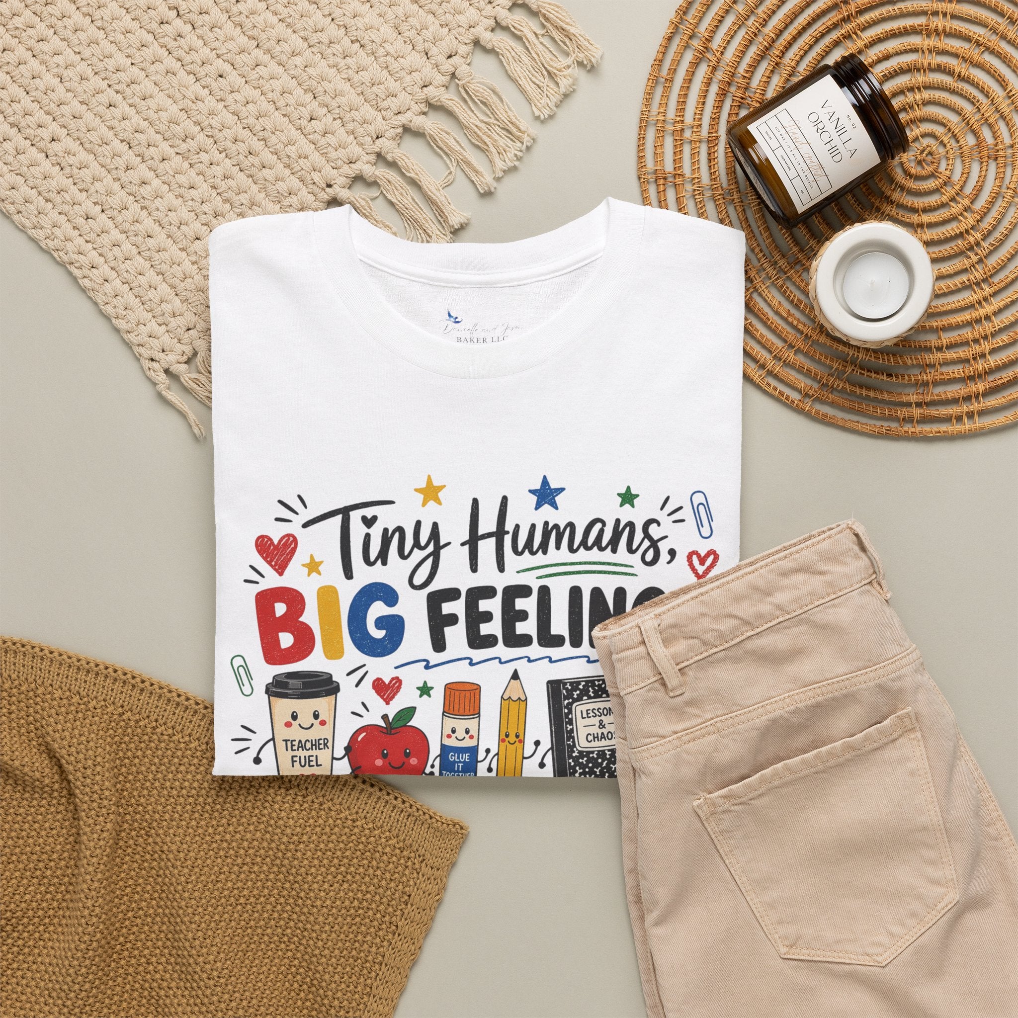Tiny Humans Big Feelings Strong Coffee Teacher Shirt | Funny Preschool Teacher Graphic Tee