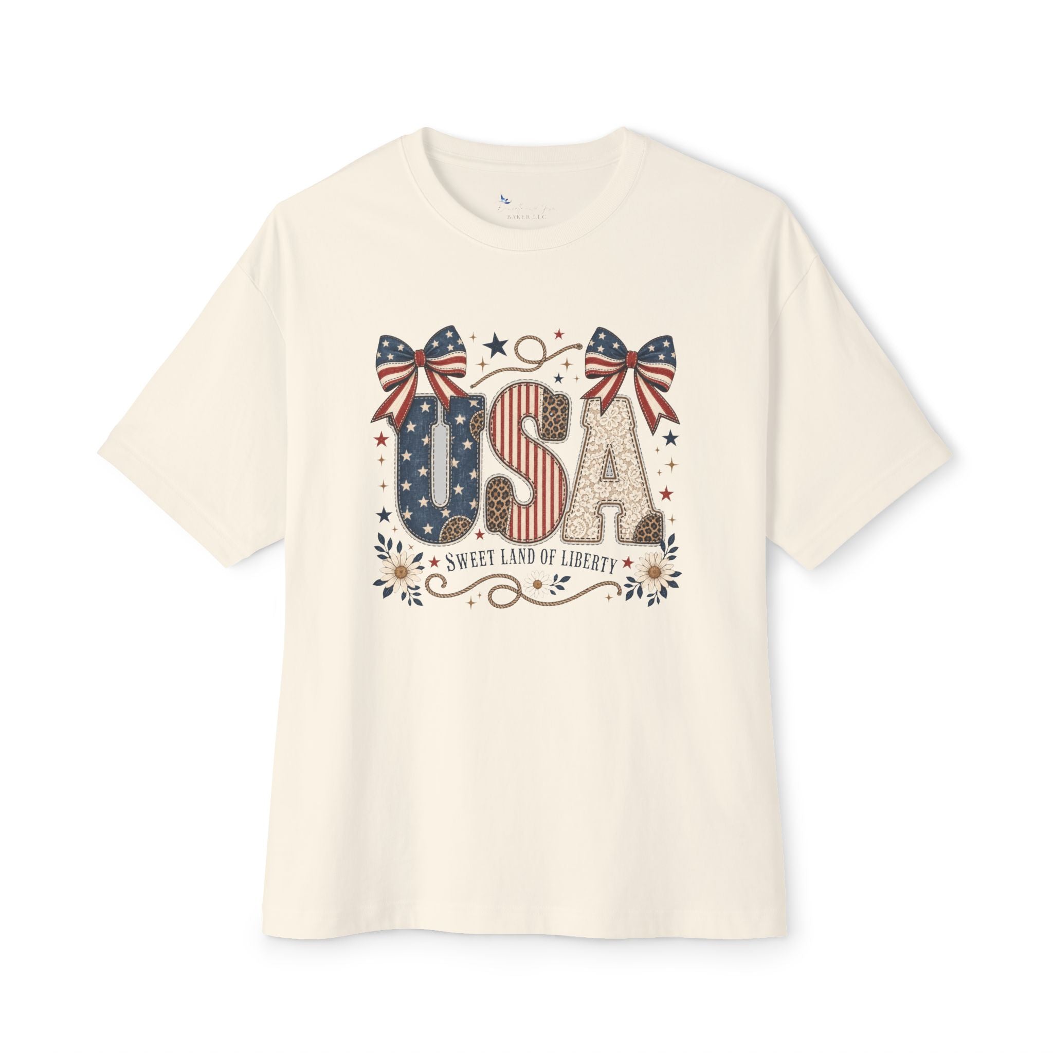 USA Sweet Land of Liberty Patriotic Shirt | Western Americana Oversized Boxy Graphic Tee