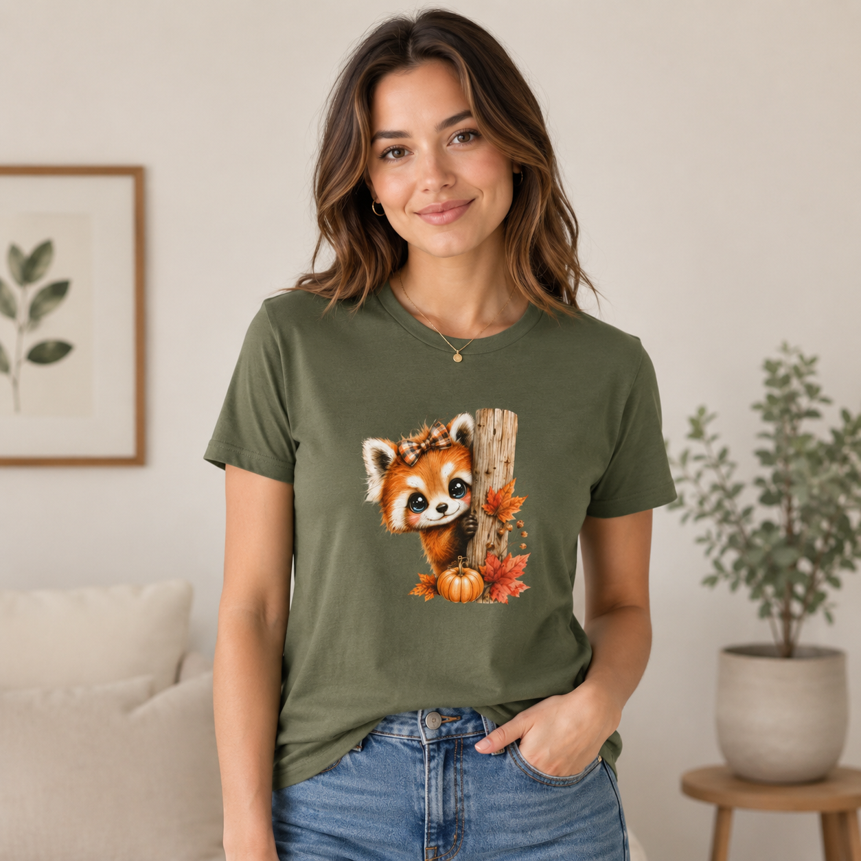Cute Fall Red Panda Shirt | Autumn Woodland Animal Graphic Tee | Pumpkin Patch T-Shirt