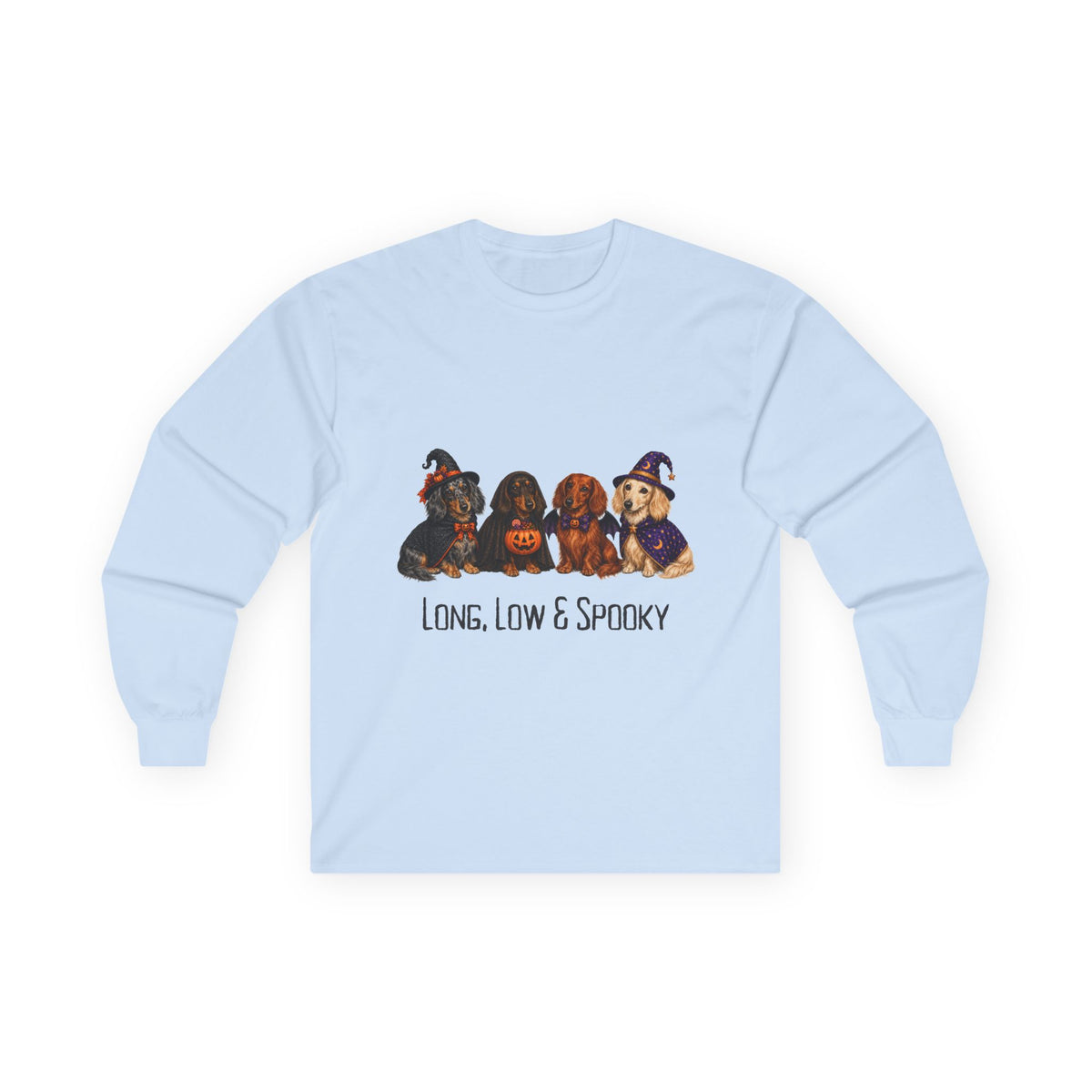 Dachshund Halloween Long Sleeve Shirt, Long Low Spooky Wiener Dog Fall Gift