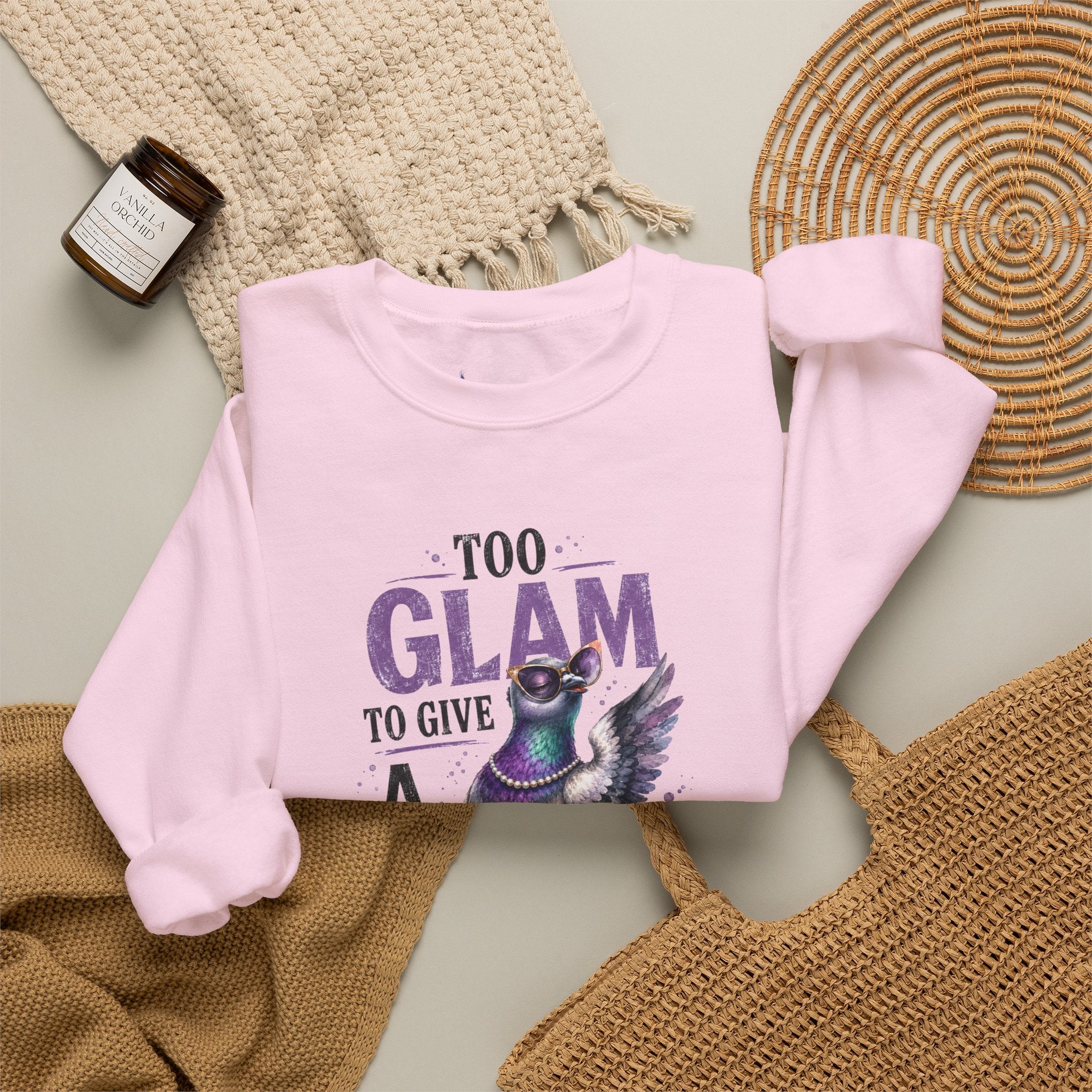 Too Glam to Give a Flock Sweatshirt | Funny Pigeon Graphic Unisex Bird Lover Shirt