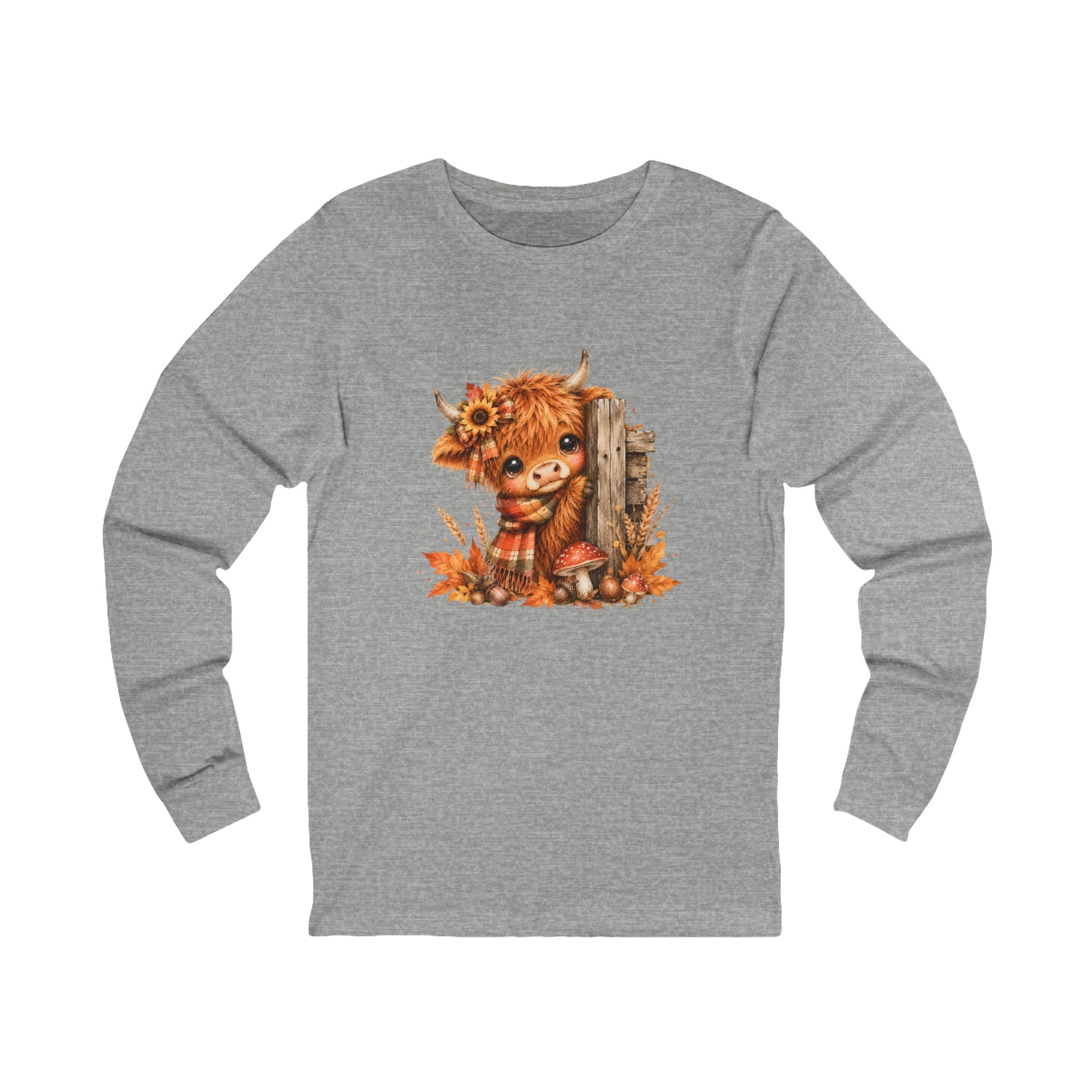Fall Highland Cow Long Sleeve Shirt | Cute Autumn Cow Graphic Tee | Western Farmhouse Shirt