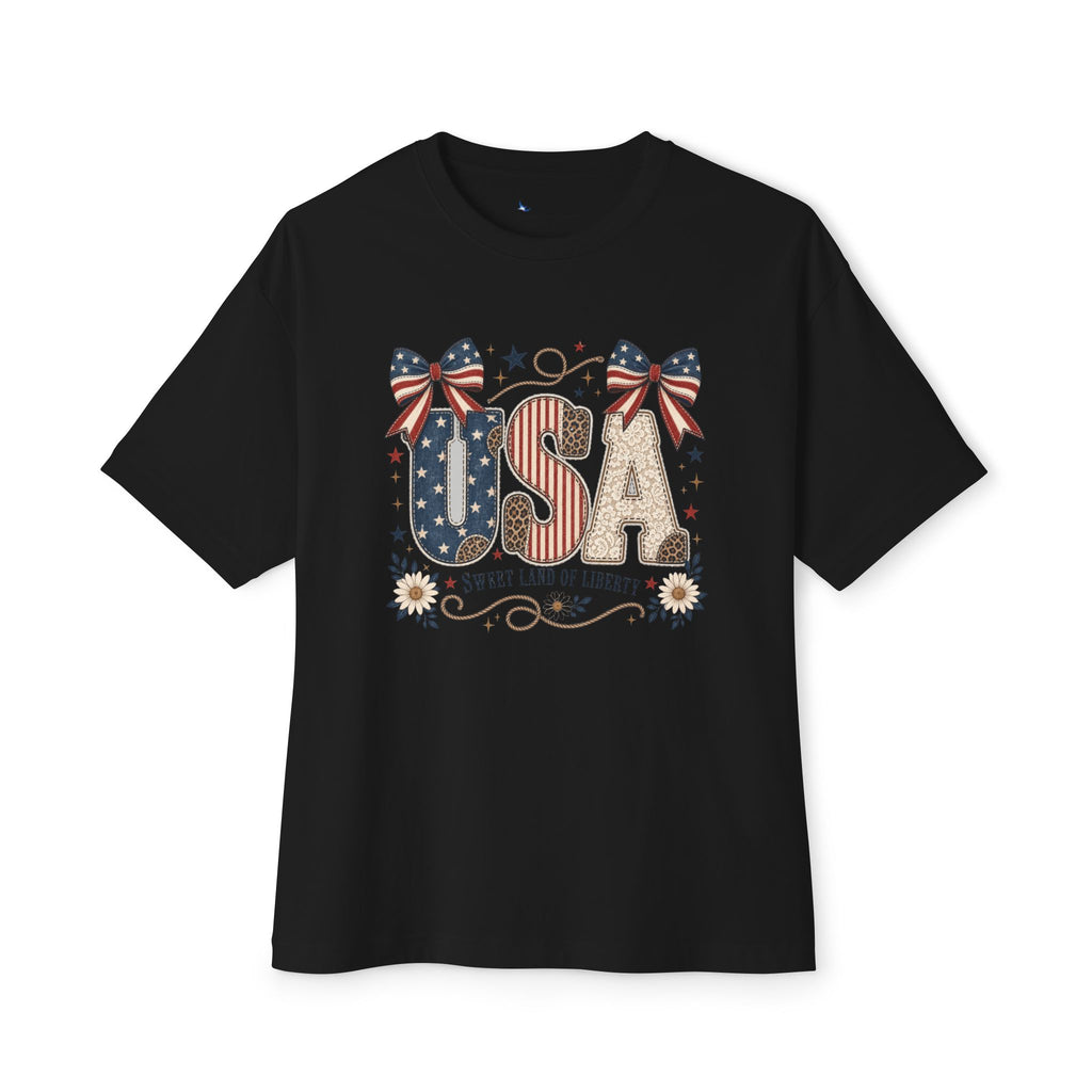 USA Sweet Land of Liberty Patriotic Shirt | Western Americana Oversized Boxy Graphic Tee