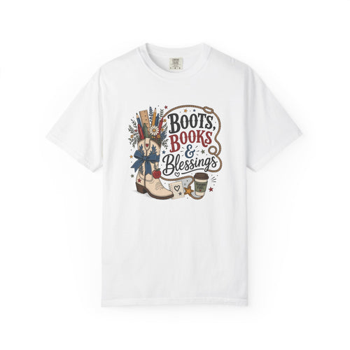 Boots, Books & Blessings Teacher Shirt, Western Cowgirl Classroom Tee, Back to School Faith Graphic Shirt