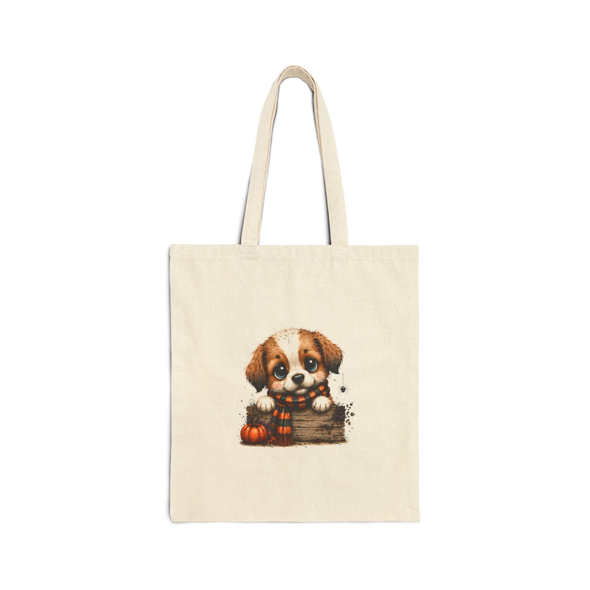 Puppy Fall Canvas Tote Bag | Halloween Dog Tote | Pumpkin Patch Dog Lover Bag