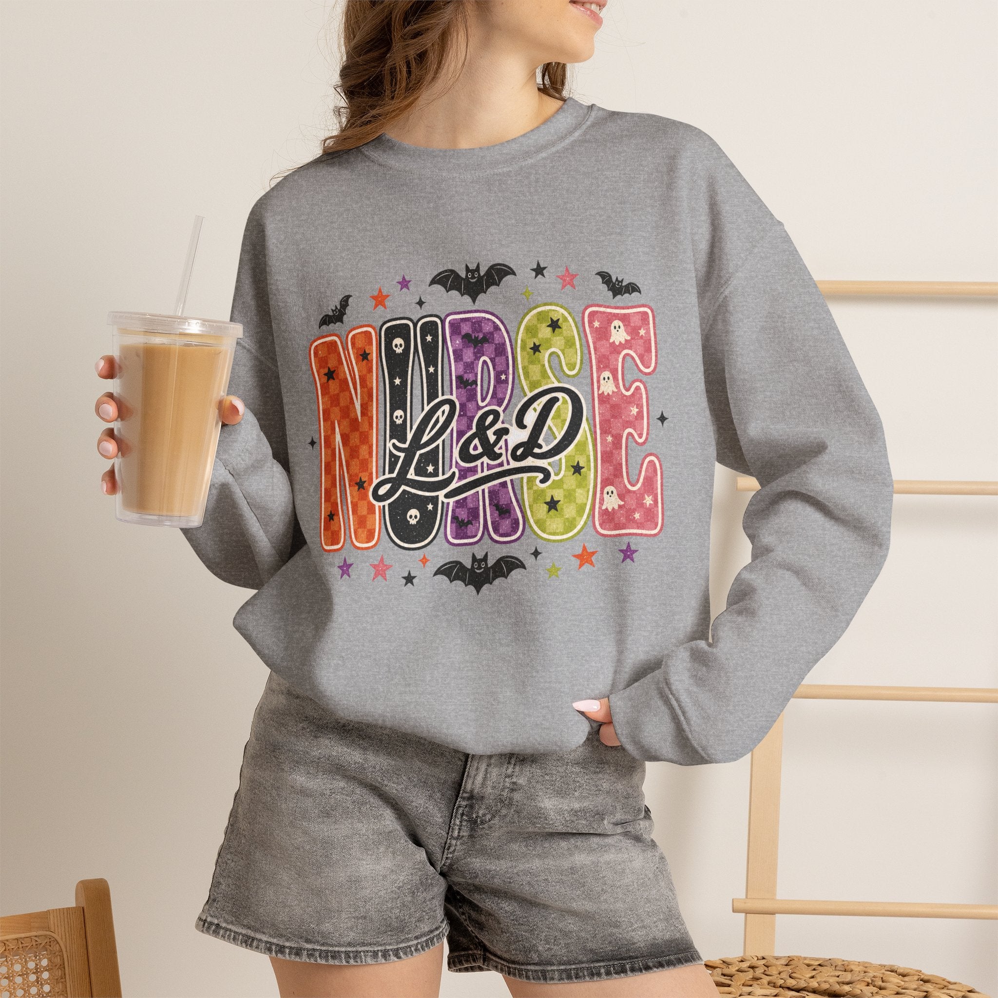 L&D Labor and Delivery Nurse Halloween Sweatshirt, Retro Spooky Baby Nurse Crewneck