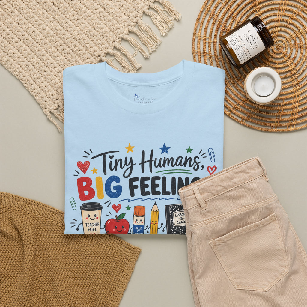 Tiny Humans Big Feelings Strong Coffee Teacher Shirt | Funny Preschool Teacher Graphic Tee