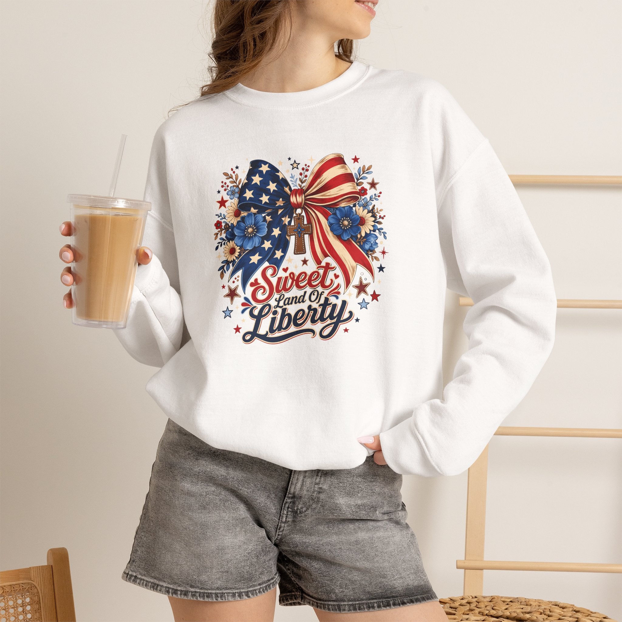 Sweet Land of Liberty Patriotic Bow Sweatshirt