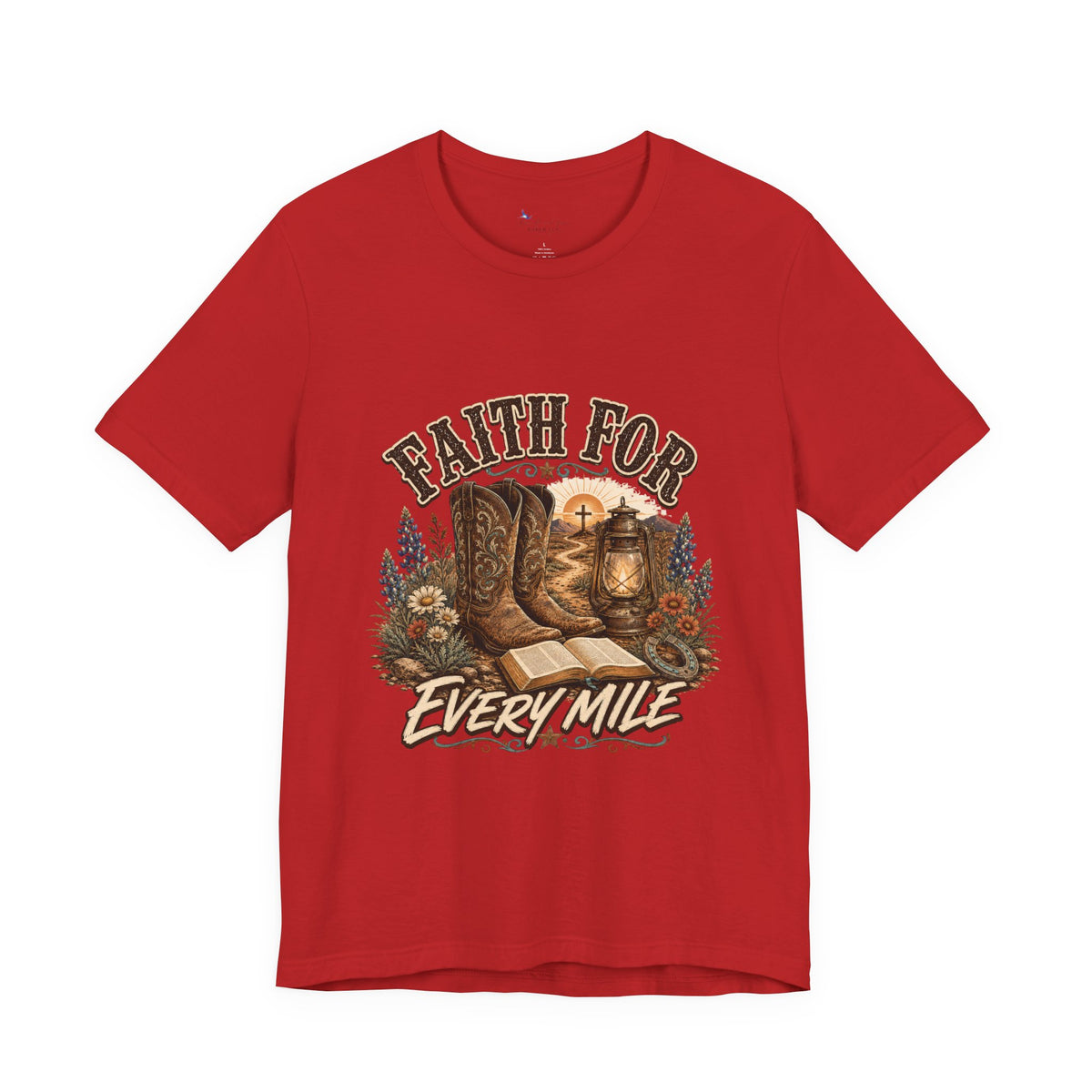 Christian Western Shirt, Faith Every Mile Tee, Cowgirl Bible Boots Lantern Graphic