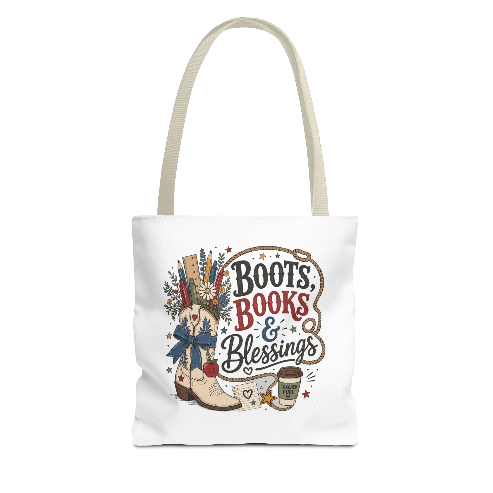 Boots Books and Blessings Western Cowgirl Teacher Canvas Tote Bag | Back to School Teacher Gift