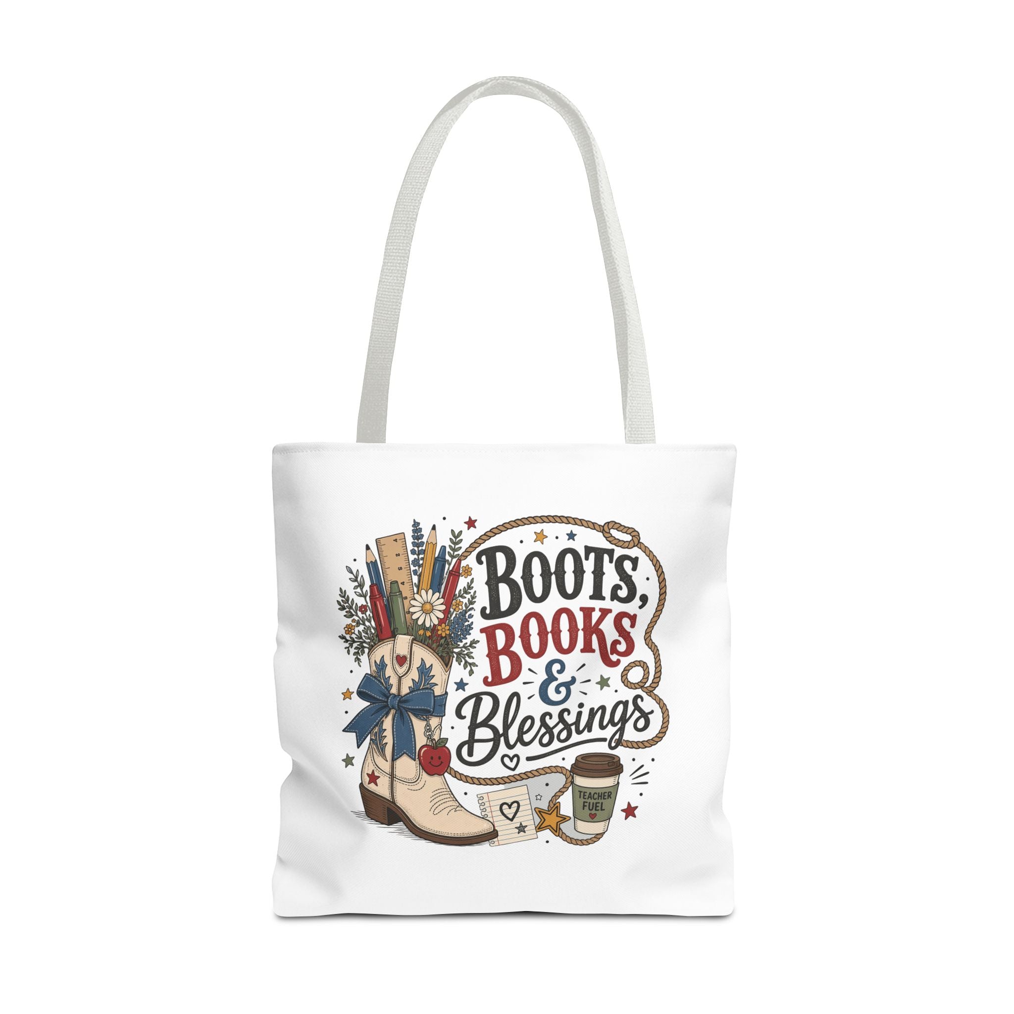 Boots Books and Blessings Western Cowgirl Teacher Canvas Tote Bag | Back to School Teacher Gift