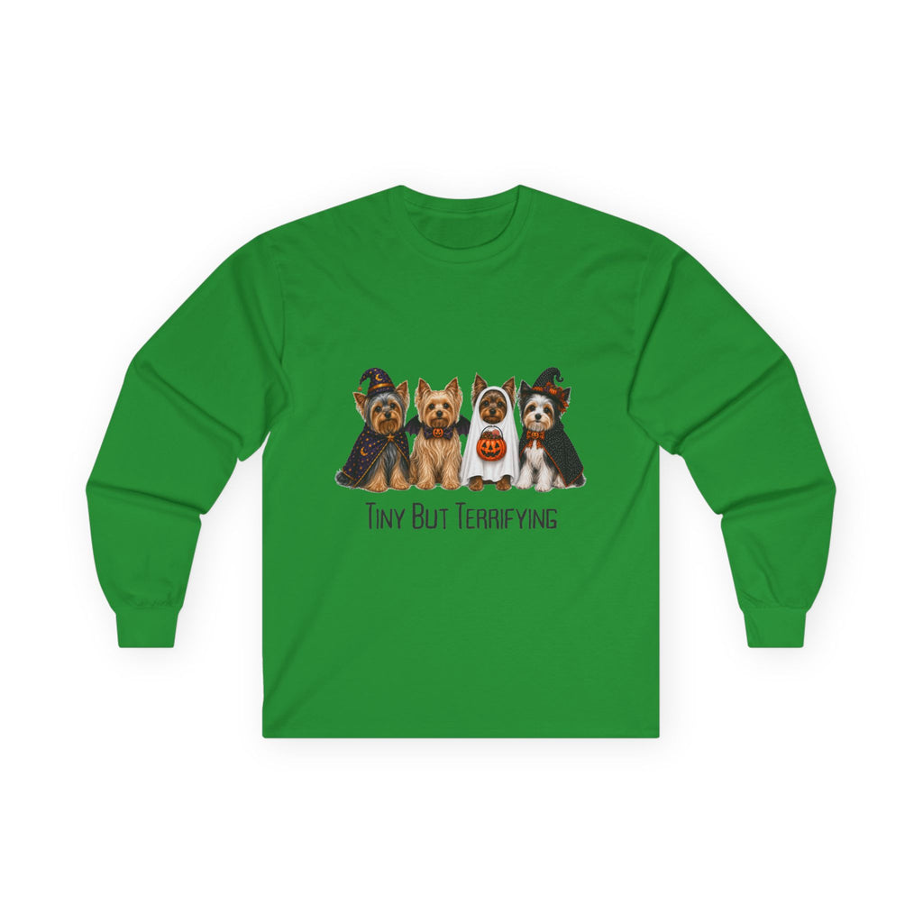 Yorkie Halloween Long Sleeve Shirt, Tiny But Terrifying Terrier Fall Dog Lover Gift