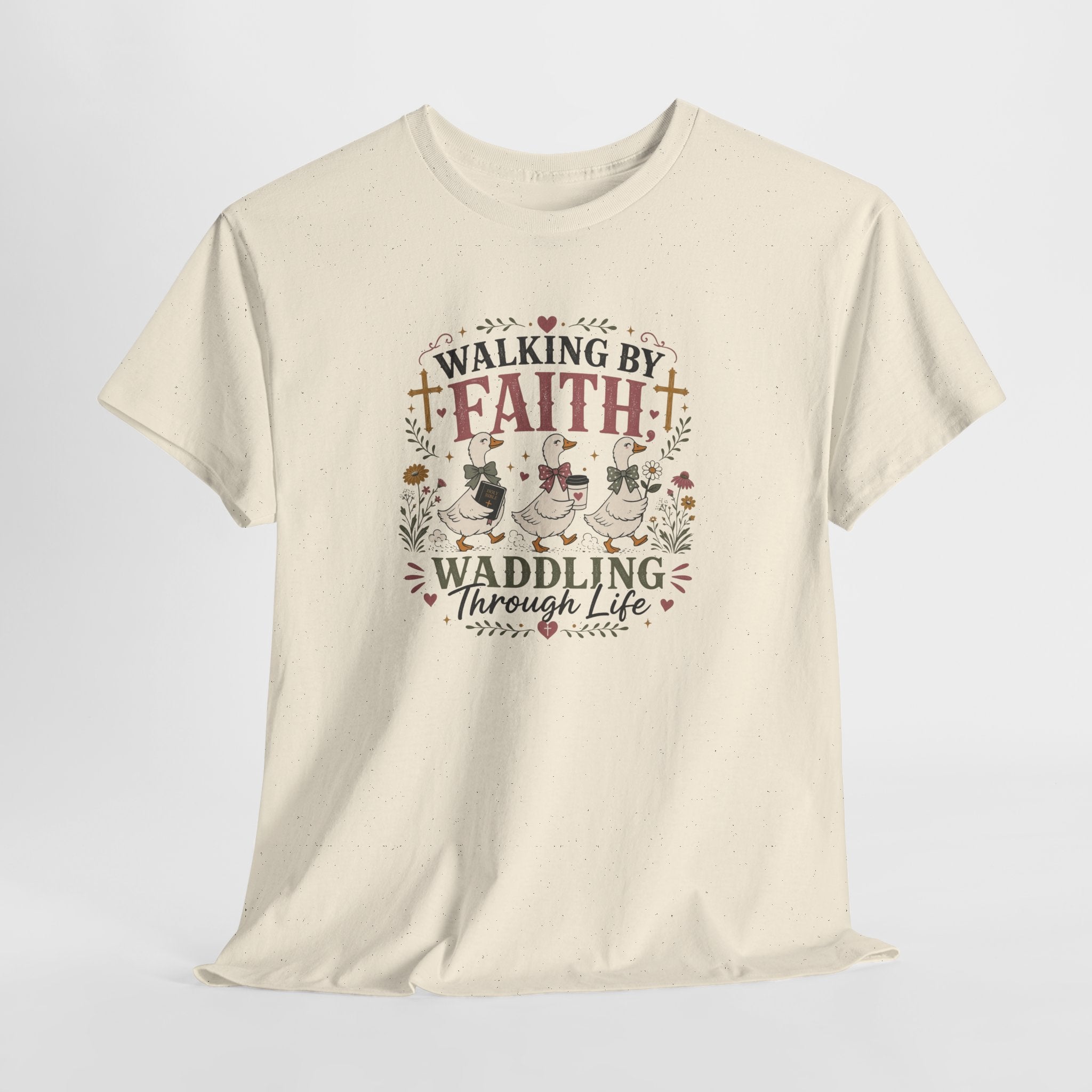 Walking by Faith Goose Shirt | Christian Graphic Tee | Waddling Through Life Faith Shirt