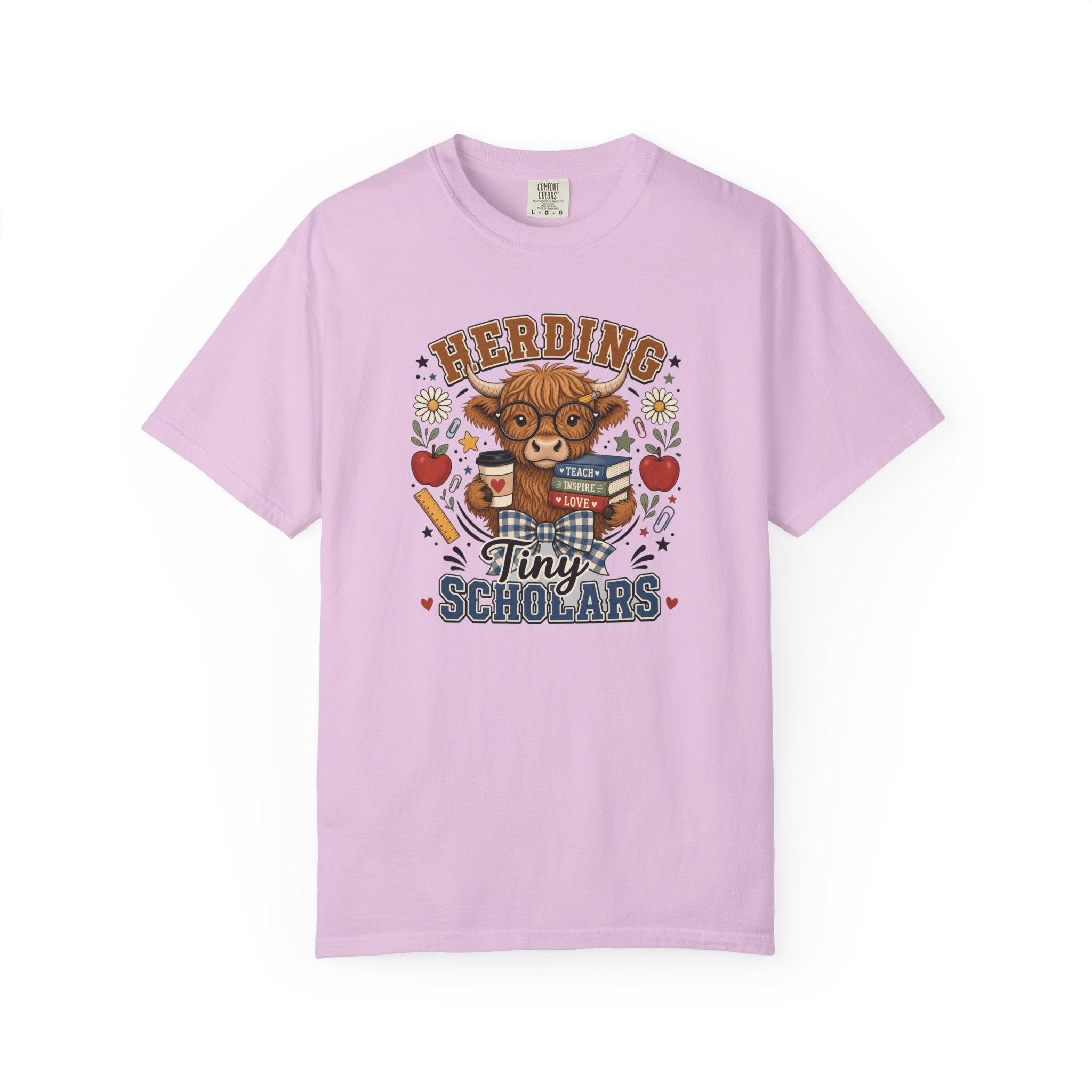 Herding Tiny Scholars Teacher Shirt | Highland Cow Graphic Tee | Back to School Teacher T-Shirt