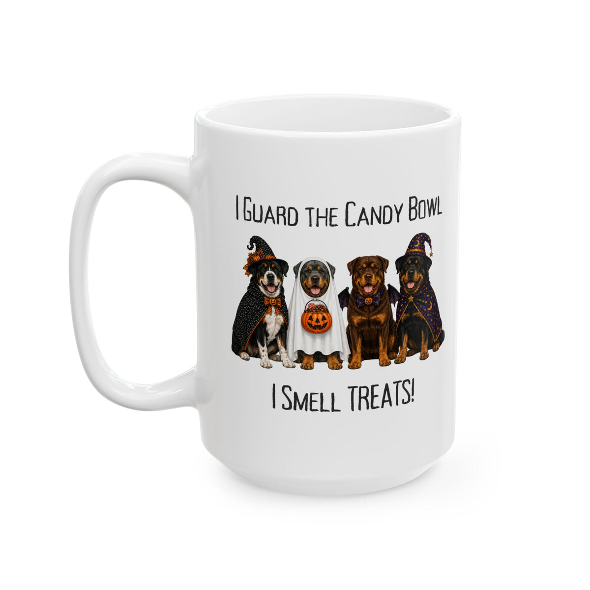 Halloween Dog Mug, I Guard The Candy Bowl Treats Coffee Cup, Rottweiler Lover Gift