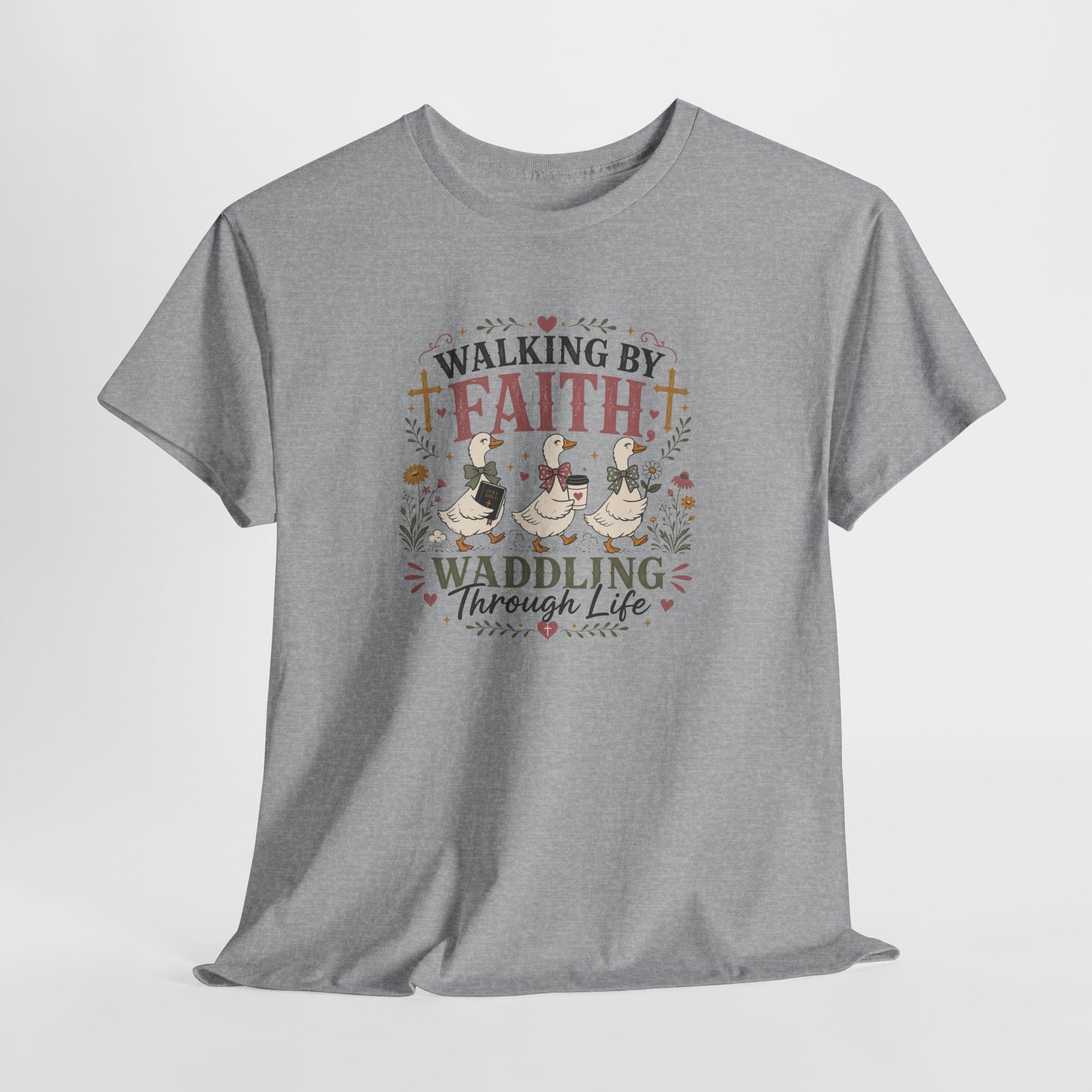 Walking by Faith Goose Shirt | Christian Graphic Tee | Waddling Through Life Faith Shirt
