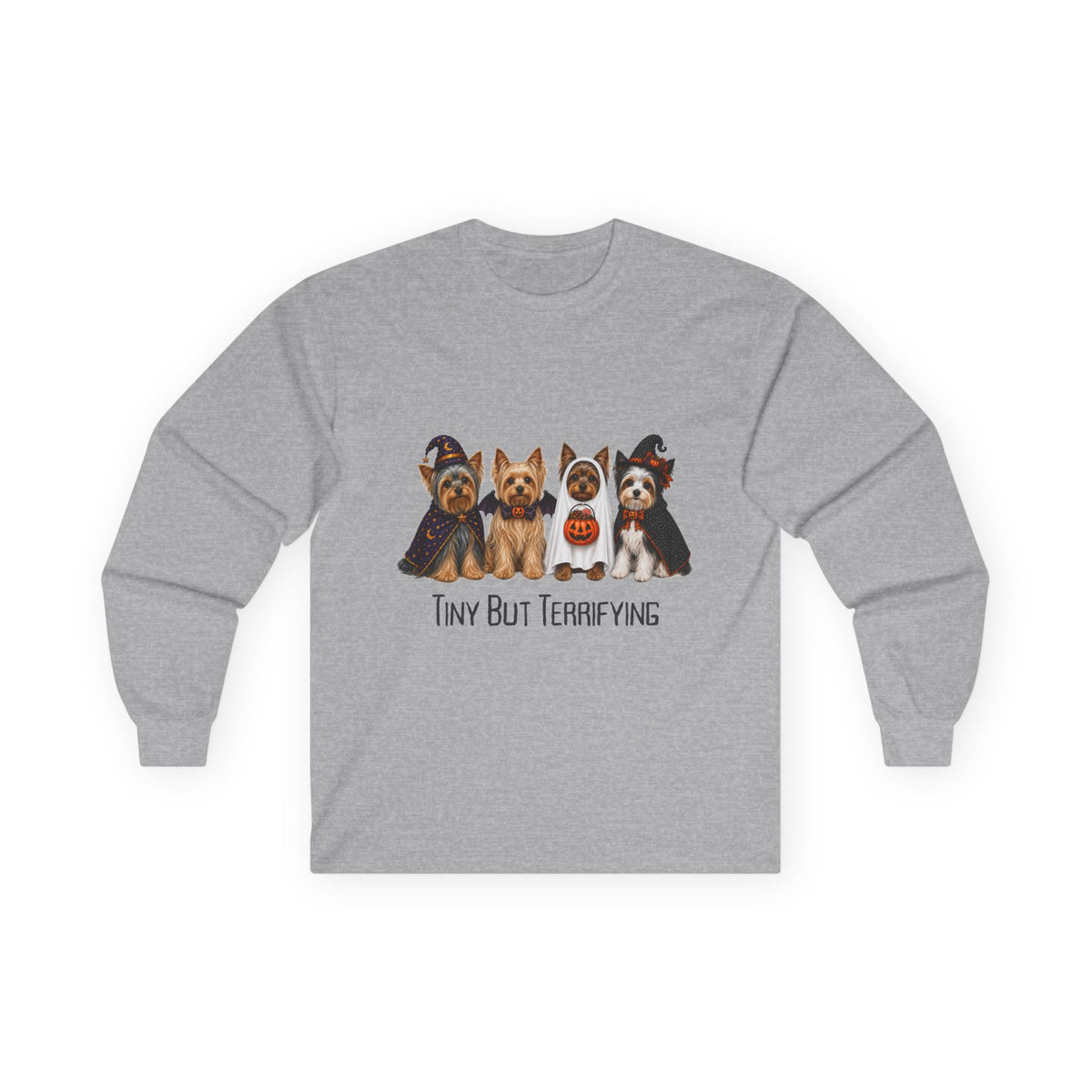 Yorkie Halloween Long Sleeve Shirt, Tiny But Terrifying Terrier Fall Dog Lover Gift