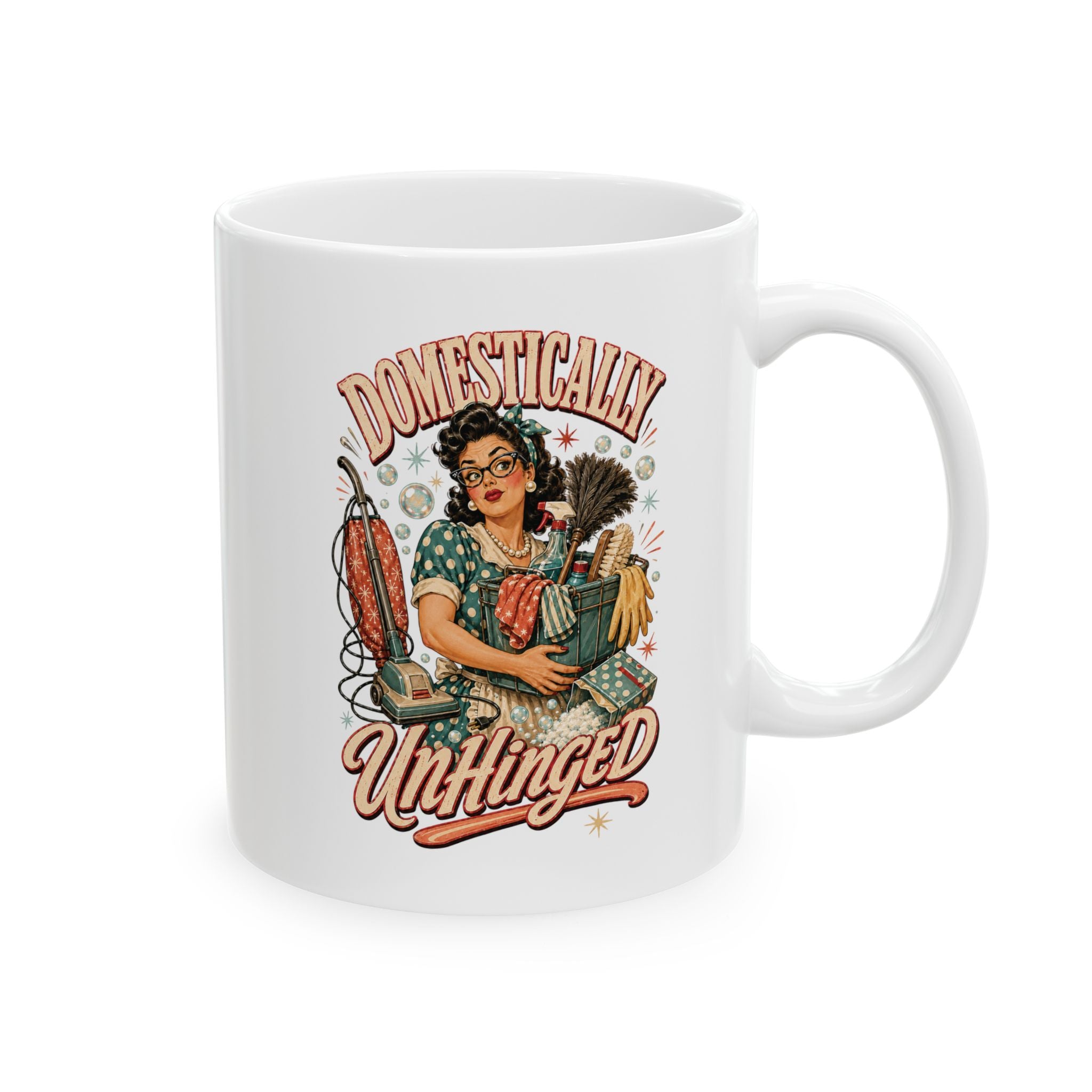 Retro Domestically Unhinged Ceramic Mug, (11oz, 15oz)
