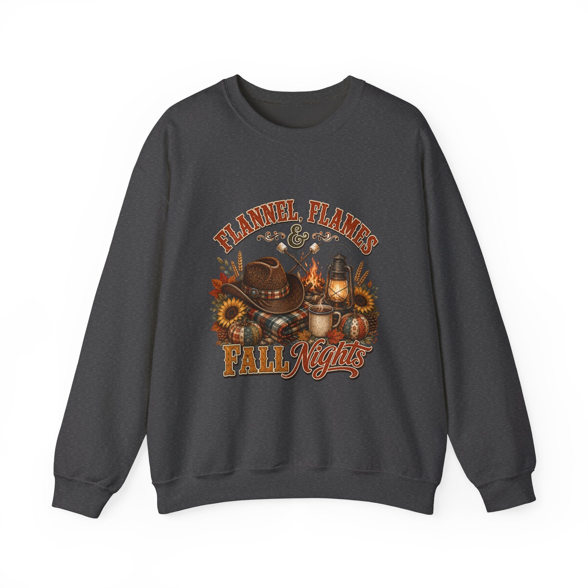 Fall Sweatshirt, Flannel Flames Nights Pullover, Country Bonfire Cowgirl Graphic