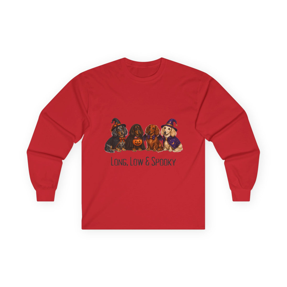 Dachshund Halloween Long Sleeve Shirt, Long Low Spooky Wiener Dog Fall Gift