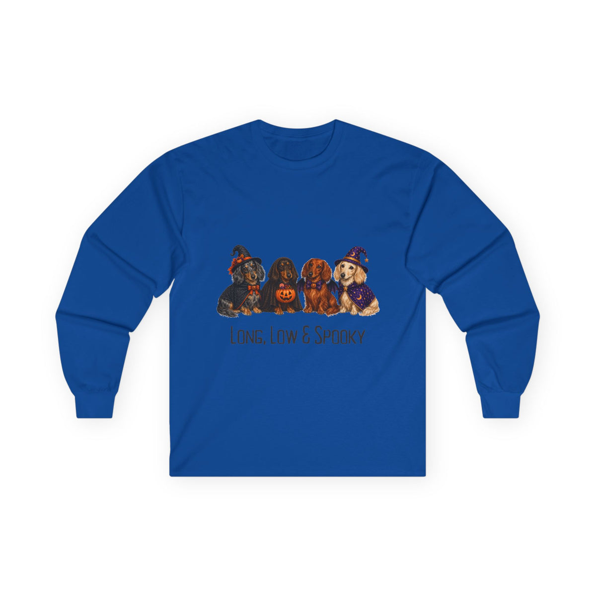 Dachshund Halloween Long Sleeve Shirt, Long Low Spooky Wiener Dog Fall Gift