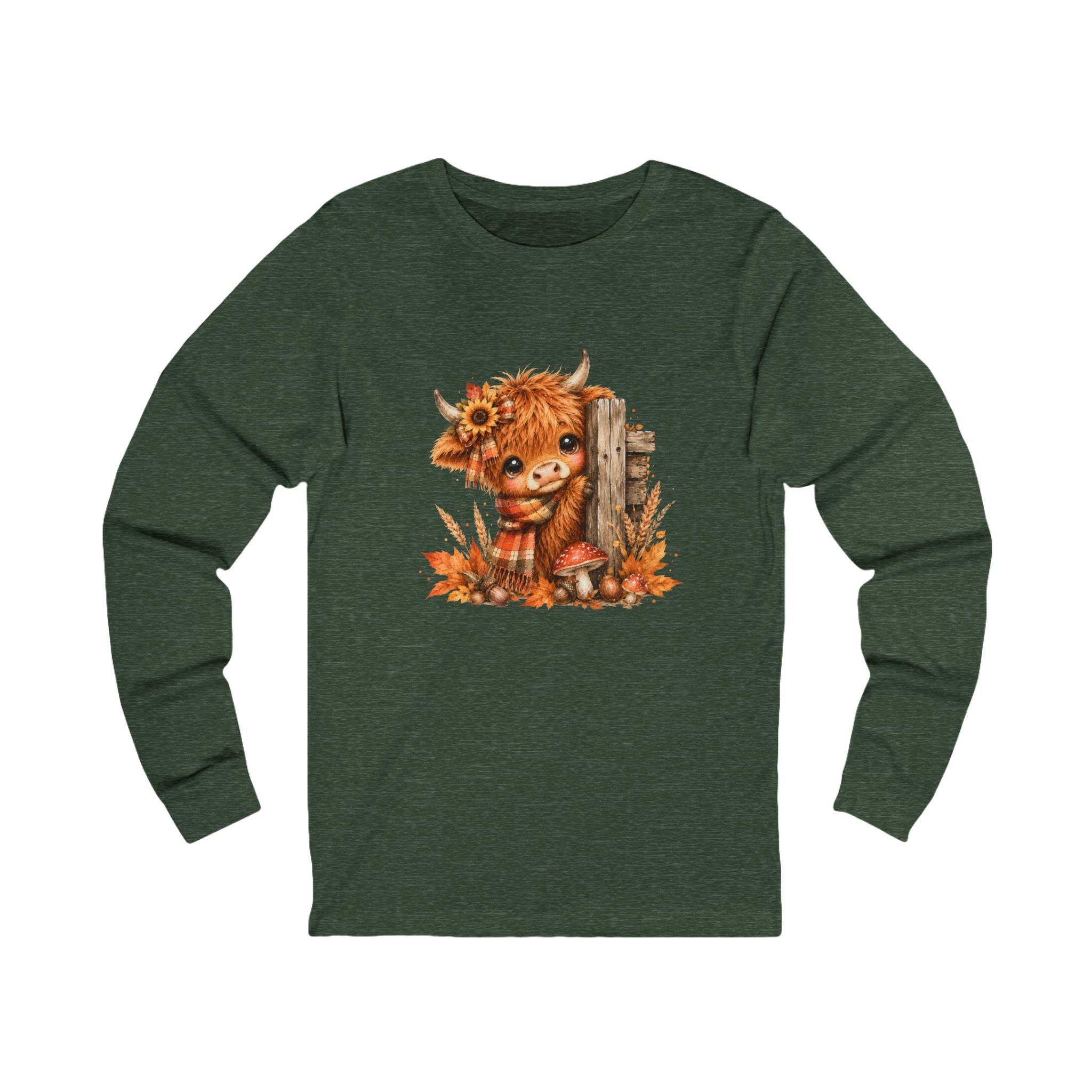 Fall Highland Cow Long Sleeve Shirt | Cute Autumn Cow Graphic Tee | Western Farmhouse Shirt