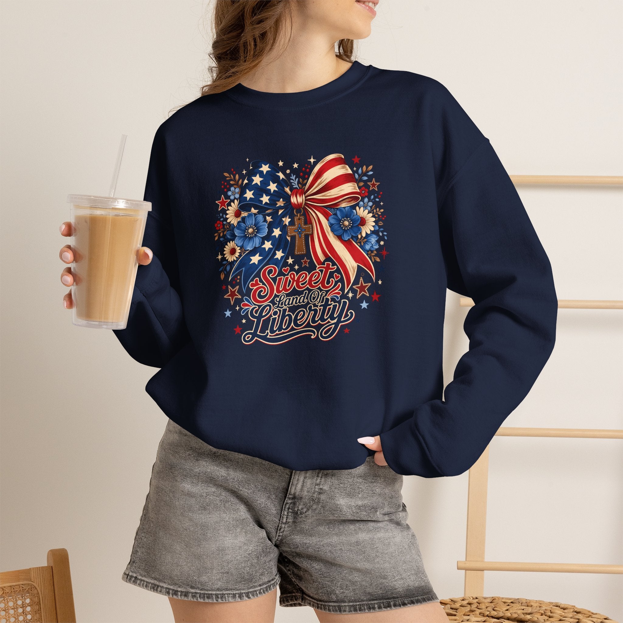 Sweet Land of Liberty Patriotic Bow Sweatshirt