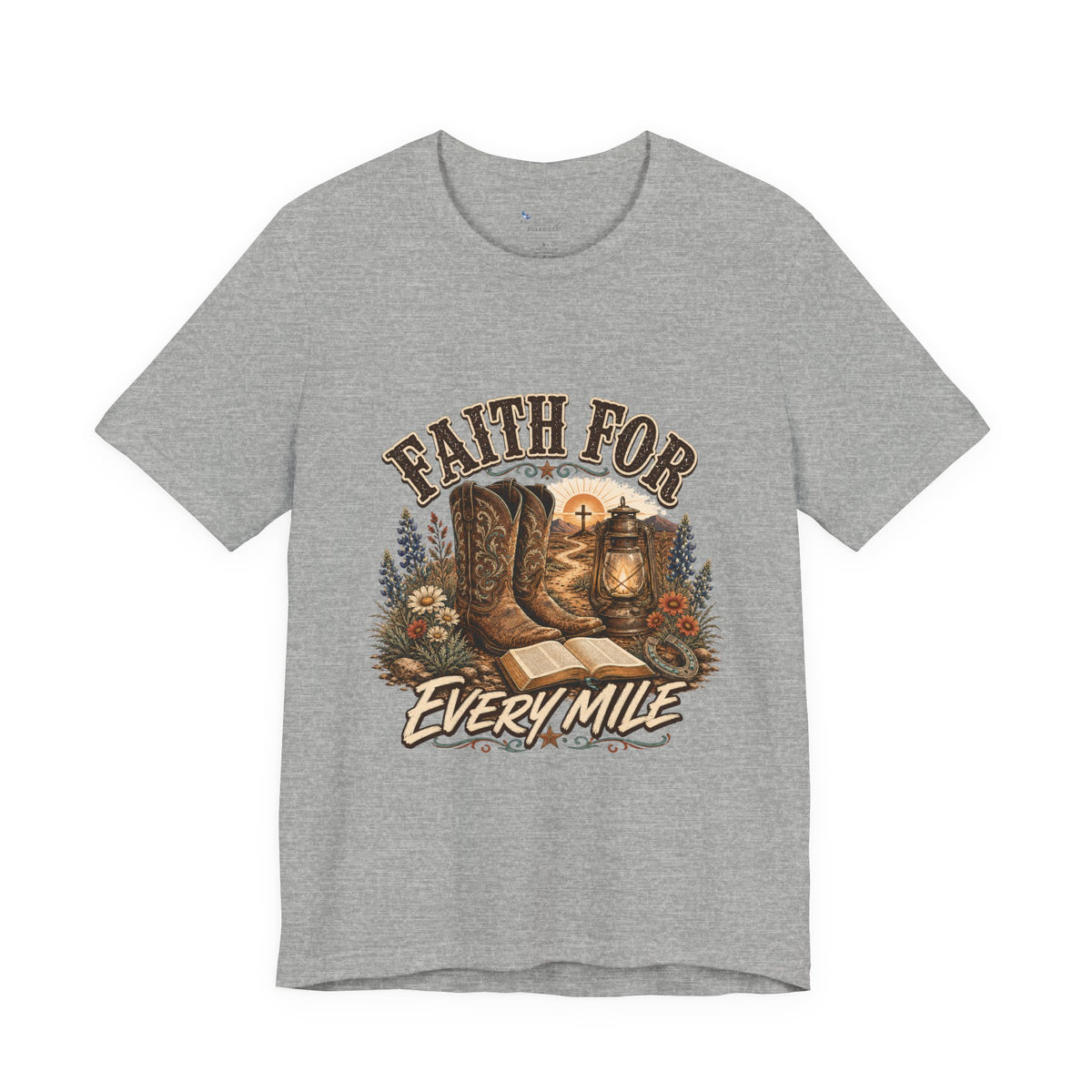Christian Western Shirt, Faith Every Mile Tee, Cowgirl Bible Boots Lantern Graphic
